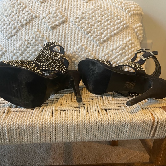 Silver Studded Double Ankle Strap Black Heels size 7 - Picture 3 of 8